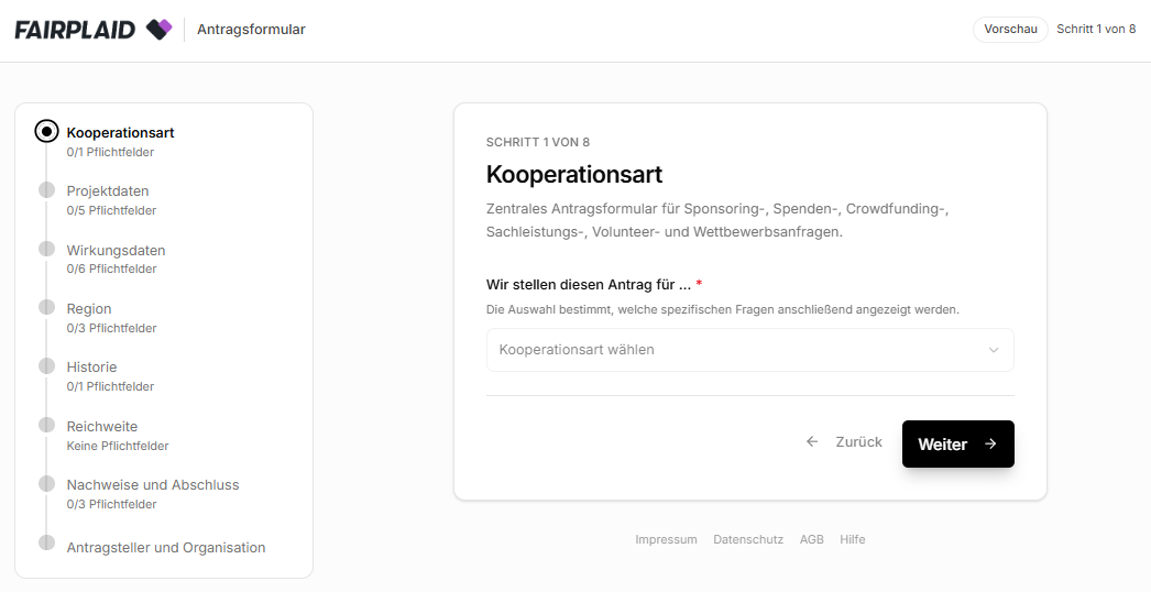 FAIRPLAID Match Formulare und Antragsportal